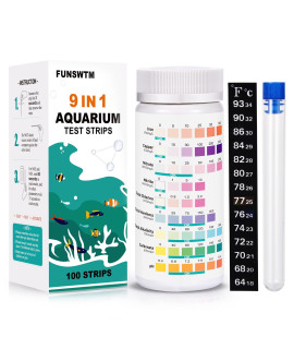 100Pcs Aquarium Test Strips, 9 In 1 Aquarium Water Test Kit For Freshwater Saltwater Fish Tank Water Testing Kit Quick Easy To Monitors Ph Nitrite Nitrate Hardness And More