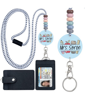 Personalized Teacher Lanyards For Id Badges And Keys, Cute Beaded Lanyards For Women With Keychain And Leather Holder Of 15 Card Slots, Comfortable, Detachable, Unique Designs From Usa