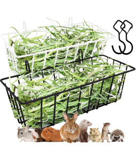 2 Pack Hay Feeder With Two Extra Hooks For Rabbit, Guinea Pig, Bunny, Chinchilla, Heavy Duty Metal Rack Hay Holder
