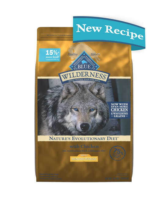 Blue Buffalo Wilderness High Protein Natural Healthy Weight Adult Dry Dog Food Plus Wholesome Grains, Chicken 24 lb Bag