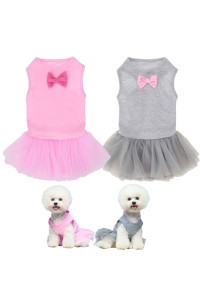 Bingpet Dog Dress For Medium Dogs Girl 2 Pack - Soft Puppy Tutu Skirt With Cute Bow Breathable Dog Outfit Doggie Clothes For Holiday Birthday Winter Daily Wearing Cat Pet Princess Shirt Pink, Gray