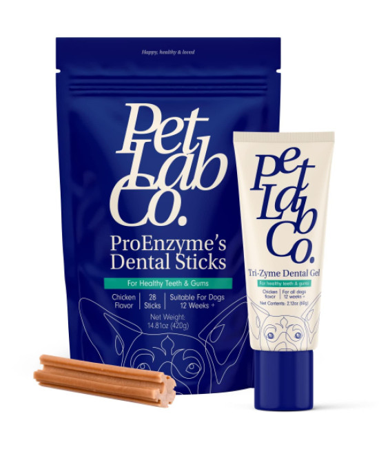 Petlab Co. ProEnzyme Dental Kit - Dog Toothpaste & Dog Dental Sticks for Daily Dog Dental Care. Helps Maintain Fresh Dog Breath, Healthy Teeth, & Supports Healthy Bacteria Levels
