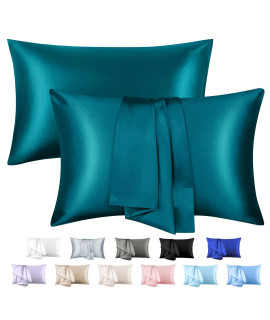 Satin Pillowcase For Hair And Skin, Silky Soft Satin Pillowcase For Women Hair Set Of 2, Standard Silk Pillow Cases, Silk Satin Pillowcase With Envelope Closure (Teal, 20X26 Inches)
