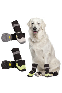 Non-Slip Dog Snow Boots - 4 Pack Breathable Paw Protection Dog Shoes For Small, Medium And Large Dogs - Winter Dog Snow Boots - Reflective Waterproof Dog Boots For Outdoor Hiking (Black White, Size2)