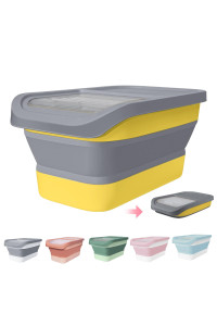 Ddmommy Collapsible Dog Food Storage Container, 10-13 Lb Large Pet Cat Food Containers Bin With Lids, Foldable Kitchen Cereal Rice Storage Bin With Measuring Cup And Silicone Bowl, Grey Yellow