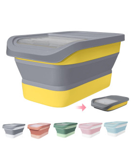 Ddmommy Collapsible Dog Food Storage Container, 10-13 Lb Large Pet Cat Food Containers Bin With Lids, Foldable Kitchen Cereal Rice Storage Bin With Measuring Cup And Silicone Bowl, Grey Yellow