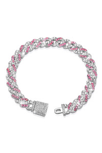 9Inch Glitter Dog Chain Collar Pink Silver Diamond Dog Collars Cuban Girl Dog Chains Necklace Puppy Pet Metal Link Chain With Buckle Christmas Pet Jewelry Accessories Chain For Small Dogs Cats