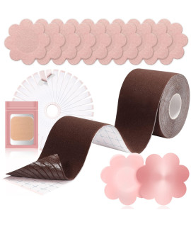 Boob Tape, Replace Your Bra-Instant Boob Tape, Suitable For A-G, Bob Tape For Breast Lift W 1 Breast Lift Tape, 5 Pairs Satin Breast Petals, 1 Pair Silicone Nipple Stickers, 36 Pcs Double Sided Tape