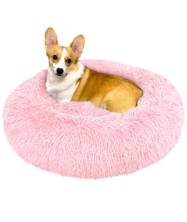 PetAmi Calming Dog Bed for Medium Dogs, Round Donut Washable Pet Bed for Cat Puppy, 30 Inches, Anti Anxiety Cat Bed Cuddler, Fluffy Plush Dog Bed, Fits up to 45 lbs, Pink