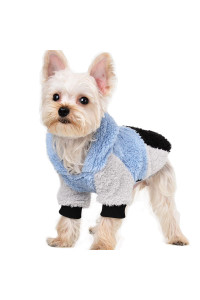 Sebaoyu Dog Sweaters For Small Dogs, Fleece Dog Hoodie Clothes, Winter Cute Warm Plaid Leopard Puppy Chihuahua Sweater, Pet Doggie Sweatshirt For Yorkie Teacup, Cat Apparel (Blue, Medium)