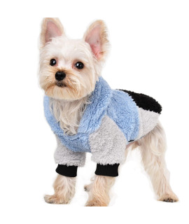 Sebaoyu Dog Sweaters For Small Dogs, Fleece Dog Hoodie Clothes, Winter Cute Warm Plaid Leopard Puppy Chihuahua Sweater, Pet Doggie Sweatshirt For Yorkie Teacup, Cat Apparel (Blue, Medium)