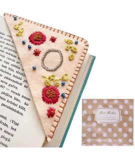 Personalized Hand Embroidered Corner Bookmark, 26 Letters Felt Triangle Corner Bookmarks, Handmade Cute Flower Bookmarks For Book Lovers - Fall O