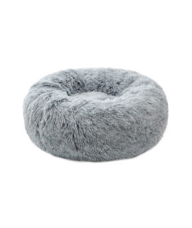 Tormays Calming Donut Dog Bed Small, Plush Round Cuddler Dog Cat Bed, Anit-Anxiety Marshmellow Fluffy Faux Fur Cushion(20, Grey)
