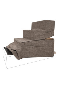 Best Pet Supplies Foldable Pet Stairs Cover for Foam Dog Ramps, Replacement Slip with Non-Slip Step Surface, Plush and Soft Fabric, Provides Paw Traction and Stability - Brown Linen, 4-Step