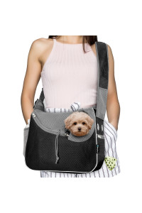 PetAmi Small Dog Sling Carrier, Soft-Sided Crossbody Puppy Carrying Purse Bag, Adjustable Sling Pet Pouch to Wear Medium Dog Cat for Travel, Breathable Mesh, Poop Bag Dispenser, Sherpa Bed, Black