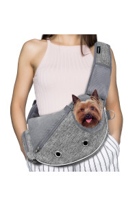PetAmi Dog Sling Carrier for Small Dogs, Puppy Carrier Sling Purse, Pouch Carrying Bag to Wear Medium Cat, Adjustable Crossbody Pet Sling Travel, Breathable Mesh, Poop Bag Dispenser, Max 10 lbs, Gray