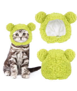 Joicee Cute Cat Costume Warm Bear Hat For Cat Adjustable Soft Small Pet Headwear Bear Hat For Cat Puppy Dog (Avocado Color)
