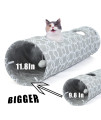 LUCKITTY Large Geometric Cat Tunnel with Plush Inside,Big Cats Toys Collapsible Tunnel Tube with Balls, for Rabbits, Kittens, Ferrets,Puppy and Dogs (Grey-White-XL) 11.8 Inch
