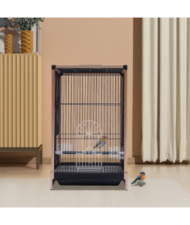 Flat Top Bird Travel Cage, Black, Gold Parrot Carrier Cage With Feeding Cup (aluminum Alloy Frame), Carrier Travel Cage For Mid-sized Or Small Birds, 13.2*12.4*21inch