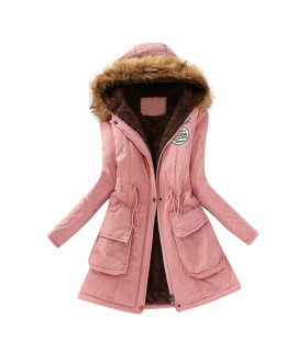 Womens Winter Coats, Warm Sherpa Lined Jacket Mid Length Heavy Parka Coat Thickened Windproof Outerwear With Fur Hood