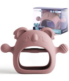 Hanmoon Koala Teething Toys For Babies 3 Months, Never Drop Silicone Teether For Babies 6-12 Months, Bpa Free Baby Teether For Sucking Needs And Soothing Sore Gums, Pvc Free Baby Pacifier (Rose Pink)