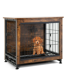 Tangkula Dog Crate Furniture With Removable Trayfelt Mat Wood Dog Cage End Table For Small & Medium Dogs Industrial Double Doors Chew-Proof Dog House Dog Kennel Indoor