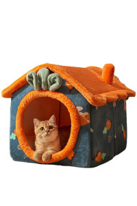 GOLBD Cute Pet Cat House , Cartoon Design Cat Bed, Indoor Cat Bed for Cats or Small Dogs, Puppies, Kittens, Rabbits, Non-Slipand Waterproof Bottom. (Large, Orange)