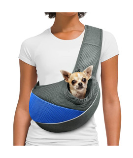 Aofook Dog Cat Sling Carrier, Keep Pet Safe In Carrieradjustable Padded Shoulder Strap, With Mesh Pocket For Outdoor Travel (S - Up To 5 Lbs, Royal Blue - Grey)