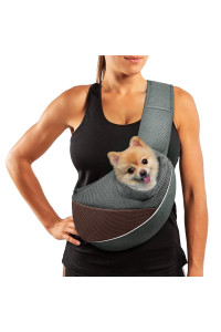 Aofook Dog Sling Carrier Anti - Pinch Hair Adjustable Pouch Purse Breathable Mesh Sling Bag Carrier For Small Dogs Cats Coffee - Grey, M - Up To 8 Lbs