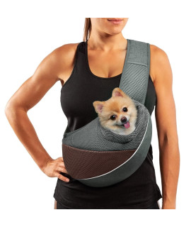 Aofook Dog Sling Carrier Anti - Pinch Hair Adjustable Pouch Purse Breathable Mesh Sling Bag Carrier For Small Dogs Cats Coffee - Grey, M - Up To 8 Lbs