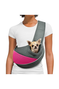 Aofook Dog Sling Carrier Anti - Pinch Hair Adjustable Breathable Mesh Sling Bag Carrier For Small Dogs Cats (S - Up To 5 Lbs, Pink - Grey)