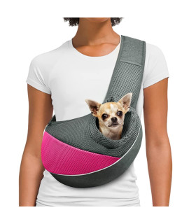 Aofook Dog Sling Carrier Anti - Pinch Hair Adjustable Breathable Mesh Sling Bag Carrier For Small Dogs Cats (S - Up To 5 Lbs, Pink - Grey)