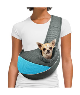 Aofook Dog Cat Sling Carrier, Adjustable Padded Shoulder Strap, With Mesh Pocket For Outdoor Travel (S - Up To 5 Lbs, Sky Blue - Grey)