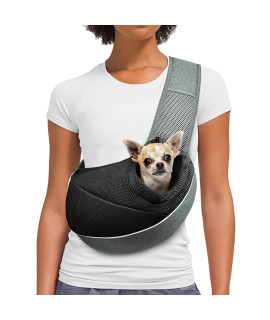 Aofook Dog Cat Sling Carrier, Adjustable Padded Shoulder Strap, With Mesh Pocket For Outdoor Travel (S - Up To 5 Lbs, Black - Black)
