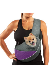 Aofook Dog Sling Carrier Anti - Pinch Hair Adjustable Pouch Purse Breathable Mesh Sling Bag Carrier For Small Dogs Cats Light Purple - Grey, M - Up To 8 Lbs