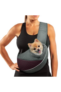 Aofook Dog Sling Carrier Anti - Pinch Hair Adjustable Pouch Purse Breathable Mesh Sling Bag Carrier For Small Dogs Cats Deep Purple - Grey, M - Up To 8 Lbs
