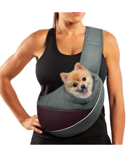 Aofook Dog Sling Carrier Anti - Pinch Hair Adjustable Pouch Purse Breathable Mesh Sling Bag Carrier For Small Dogs Cats Deep Purple - Grey, M - Up To 8 Lbs