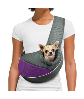 Aofook Dog Cat Sling Carrier, Adjustable Padded Shoulder Strap, With Mesh Pocket For Outdoor Travel (S - Up To 5 Lbs, Light Purple - Grey)