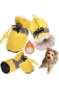 Teozzo Dog Shoes For Winter Dogs Boots & Paw Protector Warm Pet Booties For Puppy With Reflective Strip Dog Snow Boots For Small Medium Size Dogs 4Pcs Yellow Size3