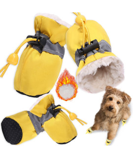 Teozzo Dog Shoes For Winter Dogs Boots & Paw Protector Warm Pet Booties For Puppy With Reflective Strip Dog Snow Boots For Small Medium Size Dogs 4Pcs Yellow Size3