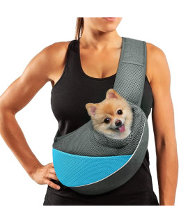 Aofook Dog Sling Carrier Anti - Pinch Hair Adjustable Breathable Mesh Sling Bag Carrier For Small Dogs Cats Sky Blue - Grey, M - Up To 8 Lbs