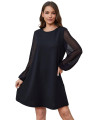 Sweatyrocks Womens Elegant Mesh Contrast Long Sleeve A Line Mini Short Dress Pure Mesh Black L