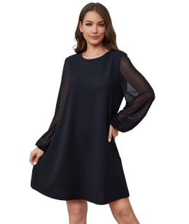 Sweatyrocks Womens Elegant Mesh Contrast Long Sleeve A Line Mini Short Dress Pure Mesh Black L