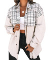 Utcoco Womens Corduroy Button Down Jacket Casual Lightweight Patchwork Plaid Blouse Jacket (Medium, Apricot)