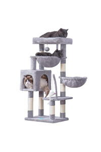 Hey-Brother Cat Tree With Toy, Cat Tower For Indoor Cats, Cat House With Large Padded Platform Bed, Cozy Condo, Hammocks And Sisal Scratching Posts, Light Gray Mpj018W