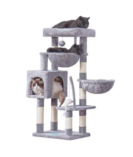 Hey-Brother Cat Tree With Toy, Cat Tower For Indoor Cats, Cat House With Large Padded Platform Bed, Cozy Condo, Hammocks And Sisal Scratching Posts, Light Gray Mpj018W