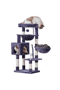 Hey-Brother Cat Tree With Toy, Cat Tower For Indoor Cats, Cat House With Large Padded Platform Bed, Cozy Condo, Hammocks And Sisal Scratching Posts, Smoky Gray Mpj018G