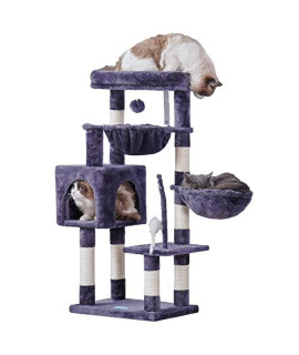 Hey-Brother Cat Tree With Toy, Cat Tower For Indoor Cats, Cat House With Large Padded Platform Bed, Cozy Condo, Hammocks And Sisal Scratching Posts, Smoky Gray Mpj018G