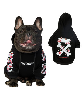 Chochocho Woof Dog Hoodie, Designer Dog Hoodies For Small Medium Large Breeds, Art Collection Dog Sweatshirts, Street Drawstring Hoodies Outfit Clothes For Puppy Puppies (S, Sakurablack)