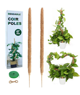 2 Pcs 47 Moss Pole For Plants Monstera,Moss Pole For Climbing Plants, Bendable Plant Stakes, Coco Coir Plant Support For Monstera, Sphagnum, Pothos And Other Plants